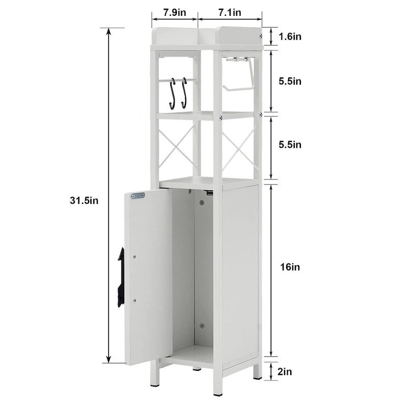Colonna bagno alta con portarotolo integrato – 3 ripiani aperti, armadietto chiuso, 80 cm di altezza, 4 colori