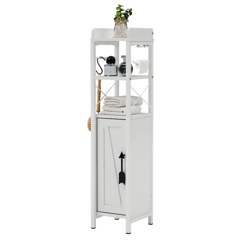 Colonna bagno alta con portarotolo integrato – 3 ripiani aperti, armadietto chiuso, 80 cm di altezza, 4 colori