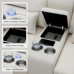 [VIDEO fornito] [Nuovo] 114.2 Divano imbottito con console, 2 portabicchieri e 2 porte USB con ricarica cablata o wireless, Modern Li