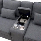 [VIDEO fornito] [Nuovo] 114.2 Divano imbottito con console, 2 portabicchieri e 2 porte USB con ricarica cablata o wireless, Modern Li