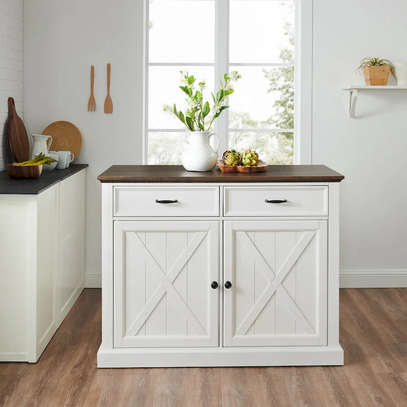 Isola da Cucina in Stile Modern Farmhouse con Cassetti Contenitori e Ripiani Regolabili