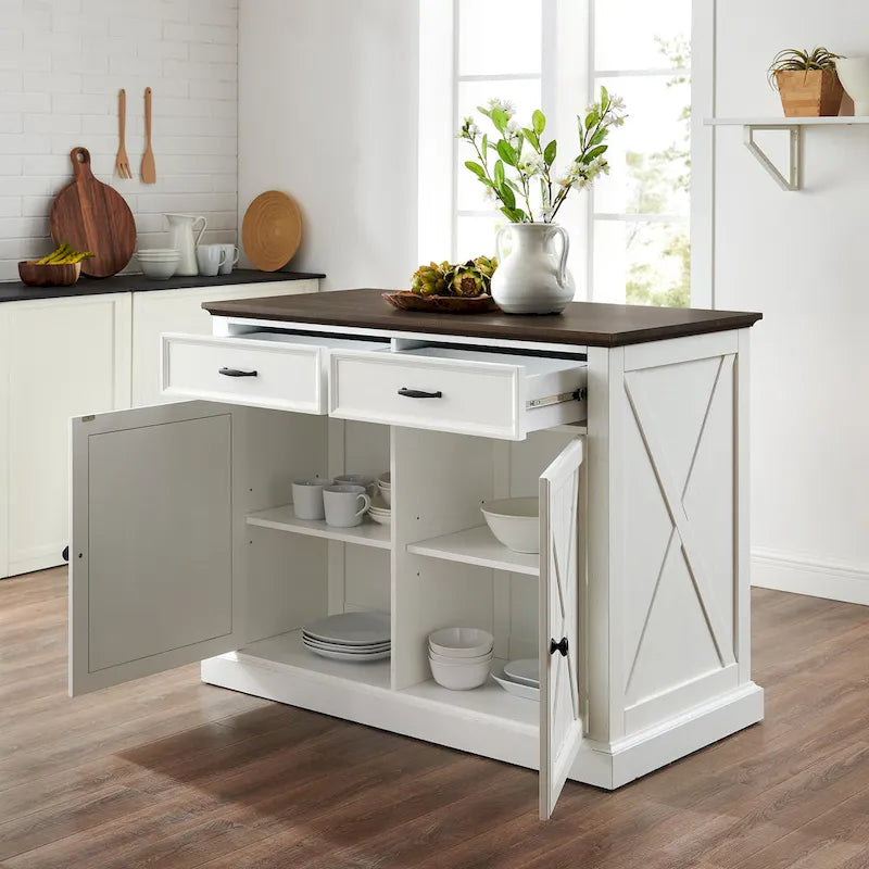 Isola da Cucina in Stile Modern Farmhouse con Cassetti Contenitori e Ripiani Regolabili