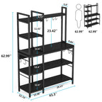 Scaffale da Panettiere Industriale a 5 Ripiani – Supporto per Microonde, Scaffale da Cucina con 10 Ganci, 109 cm di Lunghezza, Marrone e Nero