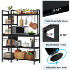 Scaffale da Panettiere Industriale a 5 Ripiani – Supporto per Microonde, Scaffale da Cucina con 10 Ganci, 109 cm di Lunghezza, Marrone e Nero