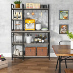 Scaffale da Panettiere Industriale a 5 Ripiani – Supporto per Microonde, Scaffale da Cucina con 10 Ganci, 109 cm di Lunghezza, Marrone e Nero