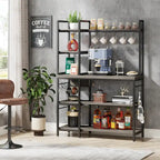 Scaffale da Panettiere Industriale a 5 Ripiani – Supporto per Microonde, Scaffale da Cucina con 10 Ganci, 109 cm di Lunghezza, Marrone e Nero