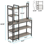 Scaffale da Panettiere Industriale a 5 Ripiani – Supporto per Microonde, Scaffale da Cucina con 10 Ganci, 109 cm di Lunghezza, Marrone e Nero