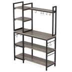 Scaffale da Panettiere Industriale a 5 Ripiani – Supporto per Microonde, Scaffale da Cucina con 10 Ganci, 109 cm di Lunghezza, Marrone e Nero