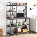 Scaffale da Panettiere Industriale a 5 Ripiani – Supporto per Microonde, Scaffale da Cucina con 10 Ganci, 109 cm di Lunghezza, Marrone e Nero