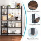 Scaffale da Panettiere Industriale a 5 Ripiani – Supporto per Microonde, Scaffale da Cucina con 10 Ganci, 109 cm di Lunghezza, Marrone e Nero