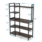 Scaffale da Panettiere Industriale a 5 Ripiani – Supporto per Microonde, Scaffale da Cucina con 10 Ganci, 109 cm di Lunghezza, Marrone e Nero