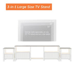 Mobile TV moderno a LED per televisori da 75" – Piano con motivo in pietra, ante in legno scanalato e illuminazione a LED calda
