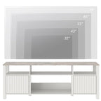 Mobile TV moderno a LED per televisori da 75" – Piano con motivo in pietra, ante in legno scanalato e illuminazione a LED calda