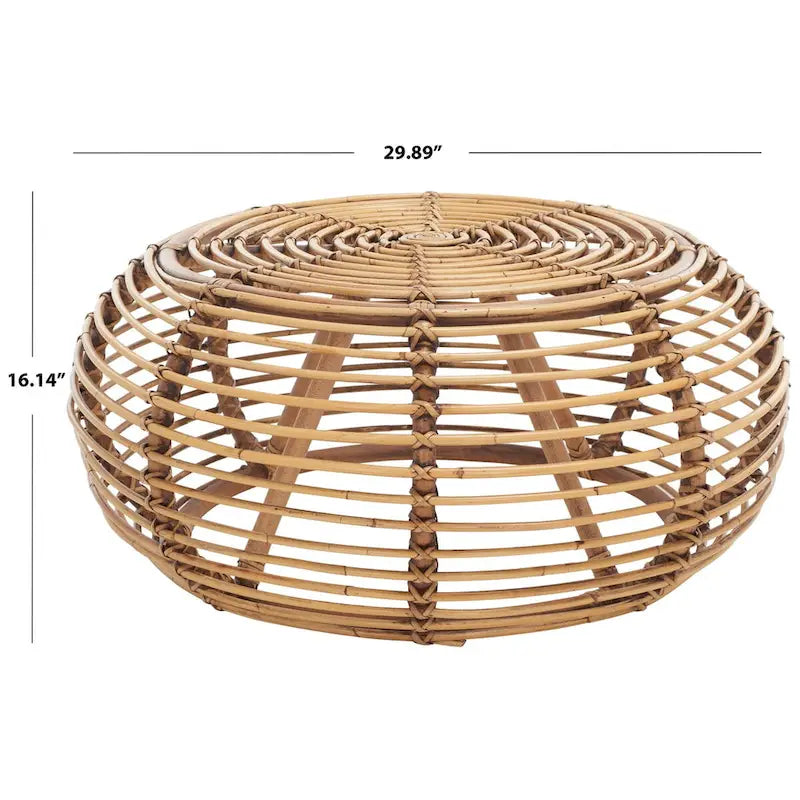 Tavolino da caffè Lockie in rattan rotondo – Scultura a sfera naturale, leggero e portatile, 76 cm L