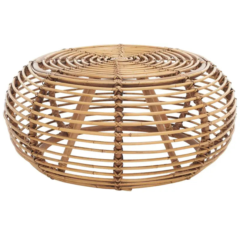 Tavolino da caffè Lockie in rattan rotondo – Scultura a sfera naturale, leggero e portatile, 76 cm L