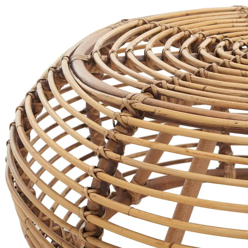 Tavolino da caffè Lockie in rattan rotondo – Scultura a sfera naturale, leggero e portatile, 76 cm L