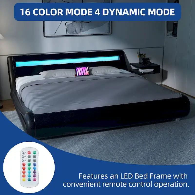 Letto King con luci LED – RGB telecomandato, stazione di ricarica integrata, testiera regolabile a 120°, capacità 500 kg