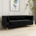 Divano Chesterfield in velluto da 210 cm – Cuscini a molla ad alto rimbalzo, gambe in metallo dorato, borse seduta rimovibili