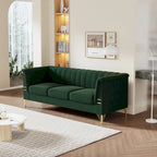 Divano Chesterfield in velluto da 210 cm – Cuscini a molla ad alto rimbalzo, gambe in metallo dorato, borse seduta rimovibili