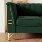 Divano Chesterfield in velluto da 210 cm – Cuscini a molla ad alto rimbalzo, gambe in metallo dorato, borse seduta rimovibili