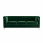 Divano Chesterfield in velluto da 210 cm – Cuscini a molla ad alto rimbalzo, gambe in metallo dorato, borse seduta rimovibili