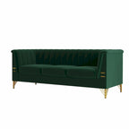 Divano Chesterfield in velluto da 210 cm – Cuscini a molla ad alto rimbalzo, gambe in metallo dorato, borse seduta rimovibili