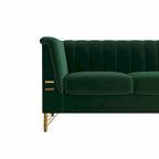 Divano Chesterfield in velluto da 210 cm – Cuscini a molla ad alto rimbalzo, gambe in metallo dorato, borse seduta rimovibili