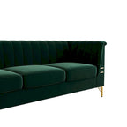 Divano Chesterfield in velluto da 210 cm – Cuscini a molla ad alto rimbalzo, gambe in metallo dorato, borse seduta rimovibili
