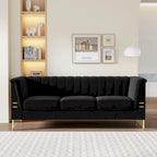 Divano Chesterfield in velluto da 210 cm – Cuscini a molla ad alto rimbalzo, gambe in metallo dorato, borse seduta rimovibili