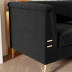 Divano Chesterfield in velluto da 210 cm – Cuscini a molla ad alto rimbalzo, gambe in metallo dorato, borse seduta rimovibili