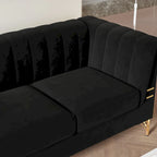 Divano Chesterfield in velluto da 210 cm – Cuscini a molla ad alto rimbalzo, gambe in metallo dorato, borse seduta rimovibili