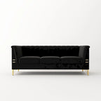 Divano Chesterfield in velluto da 210 cm – Cuscini a molla ad alto rimbalzo, gambe in metallo dorato, borse seduta rimovibili