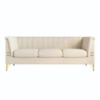 Divano Chesterfield in velluto da 210 cm – Cuscini a molla ad alto rimbalzo, gambe in metallo dorato, borse seduta rimovibili