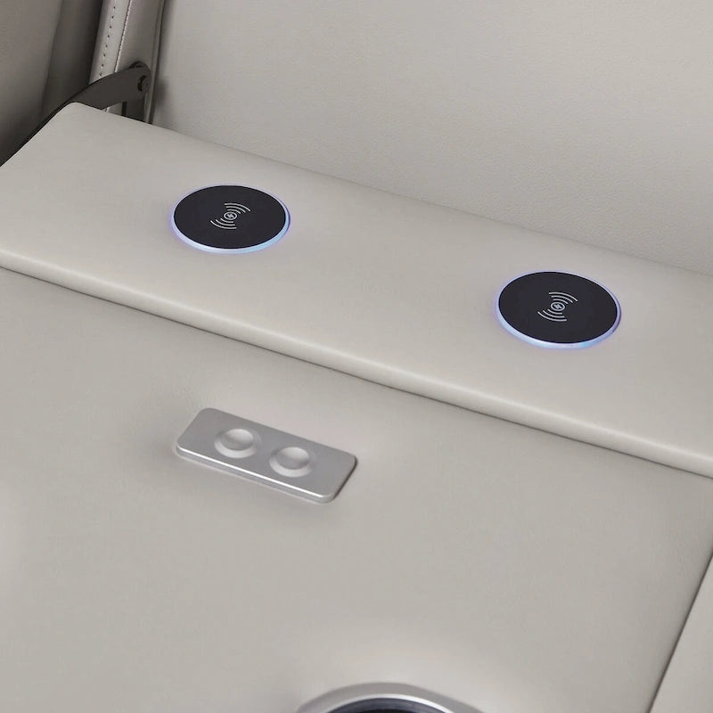 Divano reclinabile elettrico grigio con massaggio ad aria, sedili riscaldati e ricarica USB