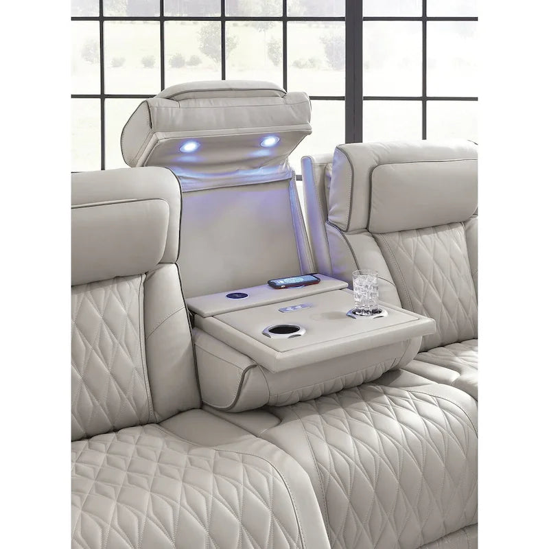 Divano reclinabile elettrico grigio con massaggio ad aria, sedili riscaldati e ricarica USB