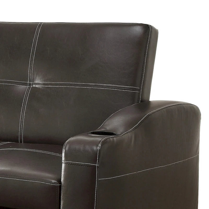 Divano letto convertibile Ferry 83" – Ecopelle marrone capitonné, portabicchieri, schienale abbattibile, 136 kg
