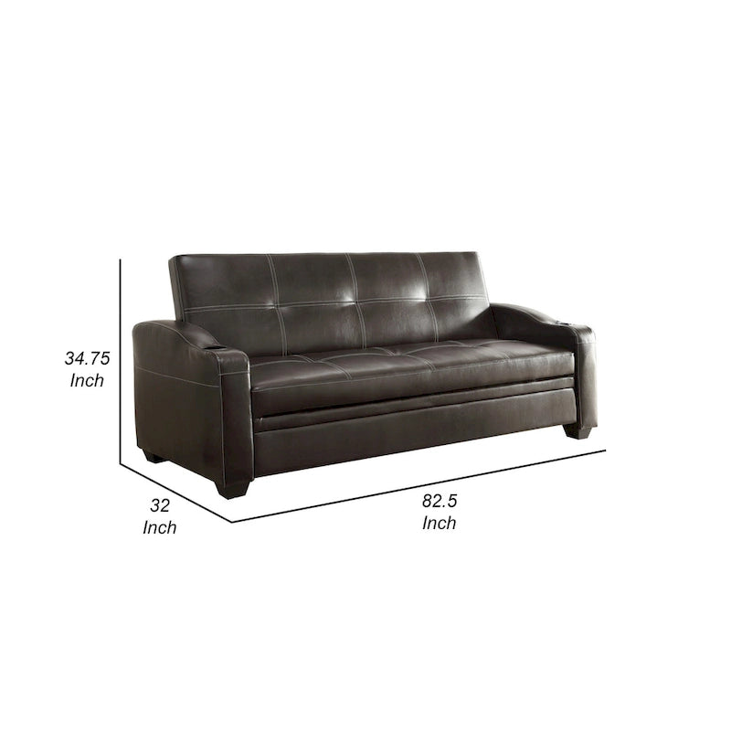 Divano letto convertibile Ferry 83" – Ecopelle marrone capitonné, portabicchieri, schienale abbattibile, 136 kg