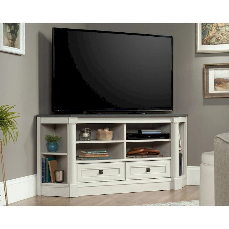 Mobile angolare porta TV e Credenza multimediale Palladia – Adatto a TV fino a 60", finitura Rovere Ghiaccio