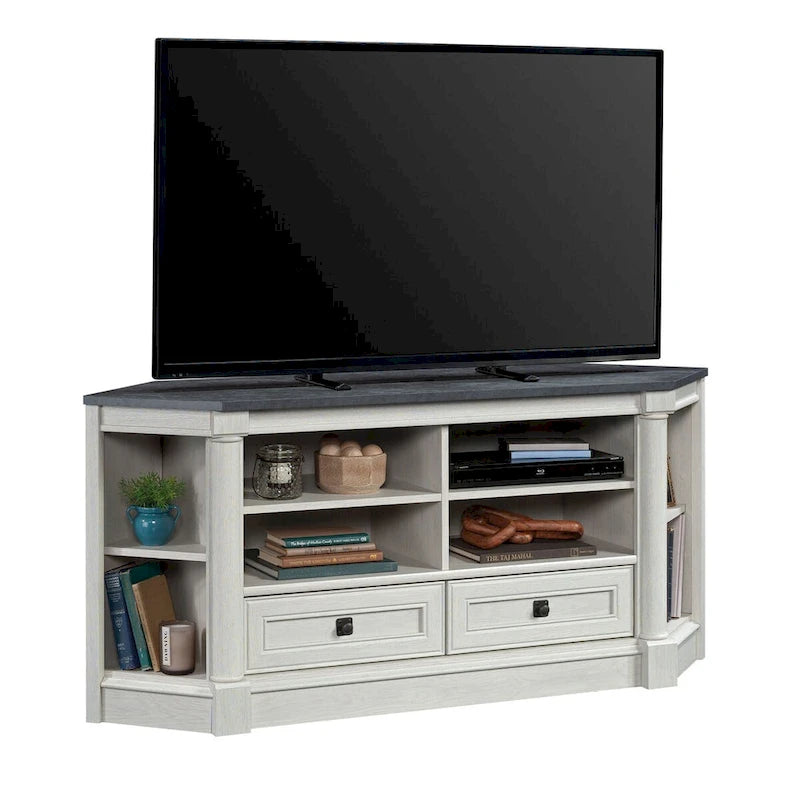 Mobile angolare porta TV e Credenza multimediale Palladia – Adatto a TV fino a 60", finitura Rovere Ghiaccio