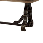 Tavolo da pranzo allungabile in legno massello da 172 cm con base a cavalletto decorata – Stile transizionale, Marrone
