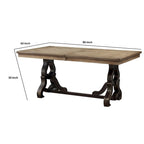 Tavolo da pranzo allungabile in legno massello da 172 cm con base a cavalletto decorata – Stile transizionale, Marrone