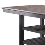Tavolo da pranzo altezza bancone con 2 ripiani aperti – Marrone scuro, legno di gomma e MDF, gambe smussate