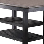 Tavolo da pranzo altezza bancone con 2 ripiani aperti – Marrone scuro, legno di gomma e MDF, gambe smussate