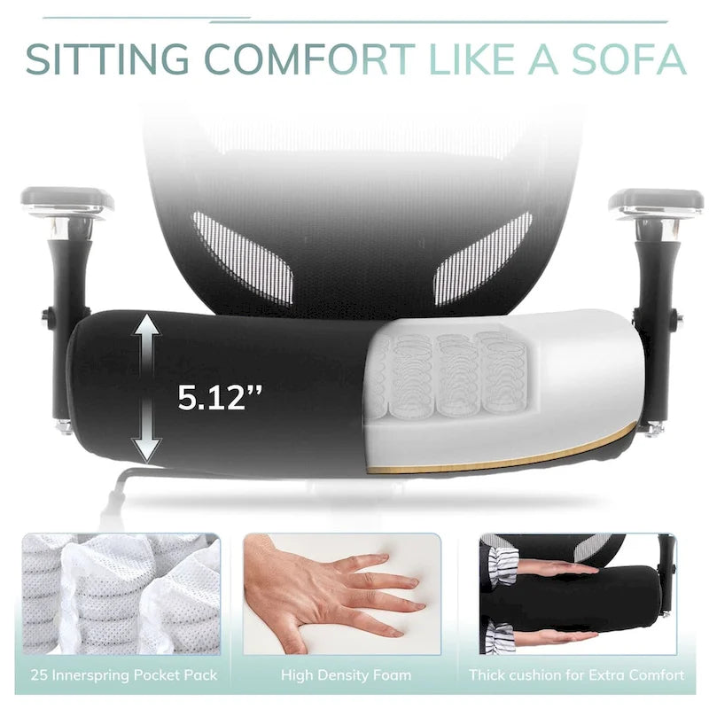 Sedia da ufficio ergonomica in rete per persone robuste e alte – 225 kg, braccioli 4D, reclinazione a 135°, certificata SGS e BIFMA