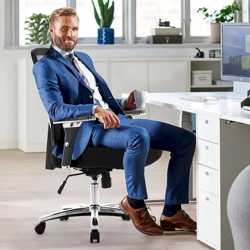 Sedia da ufficio ergonomica in rete per persone robuste e alte – 225 kg, braccioli 4D, reclinazione a 135°, certificata SGS e BIFMA