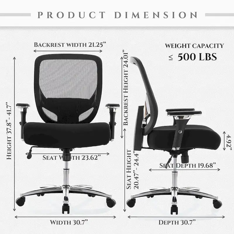 Sedia da ufficio ergonomica in rete per persone robuste e alte – 225 kg, braccioli 4D, reclinazione a 135°, certificata SGS e BIFMA