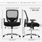 Sedia da ufficio ergonomica in rete per persone robuste e alte – 225 kg, braccioli 4D, reclinazione a 135°, certificata SGS e BIFMA