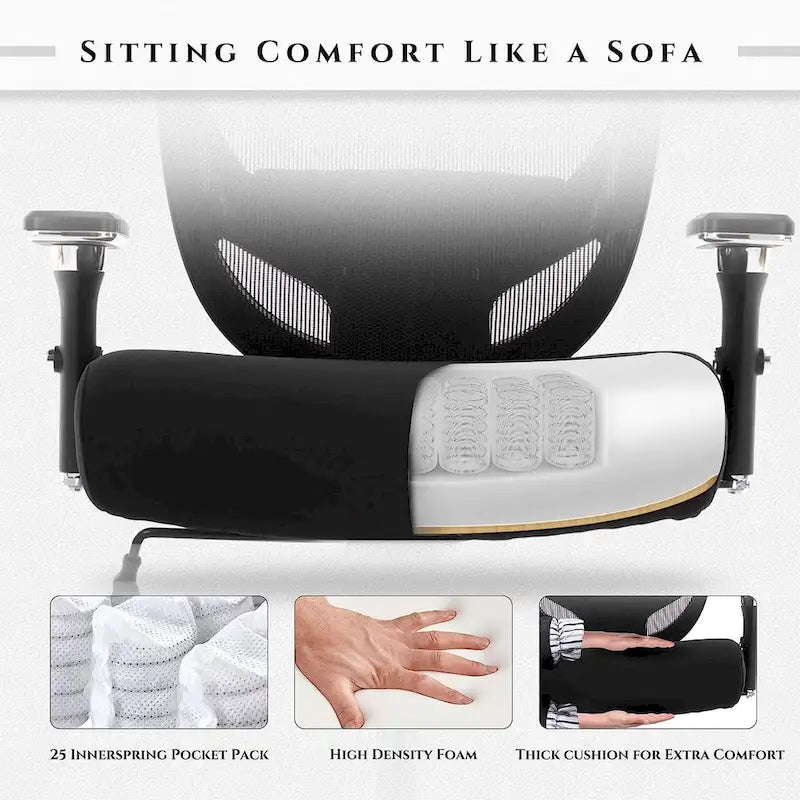Sedia da ufficio ergonomica in rete per persone robuste e alte – 225 kg, braccioli 4D, reclinazione a 135°, certificata SGS e BIFMA