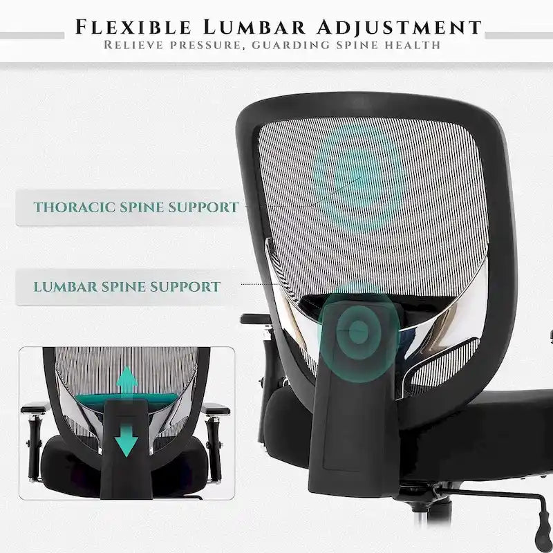 Sedia da ufficio ergonomica in rete per persone robuste e alte – 225 kg, braccioli 4D, reclinazione a 135°, certificata SGS e BIFMA