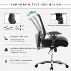 Sedia da ufficio ergonomica in rete per persone robuste e alte – 225 kg, braccioli 4D, reclinazione a 135°, certificata SGS e BIFMA